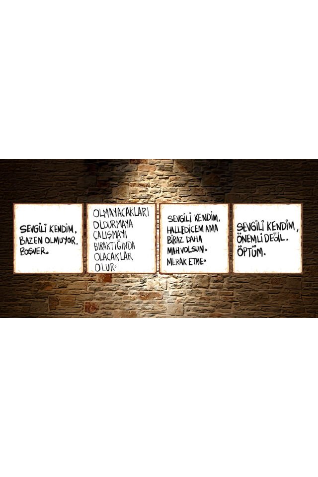 Özlü Sözler 4 Lü 20x20 Retro Ahşap Mdf Poster Ös1003