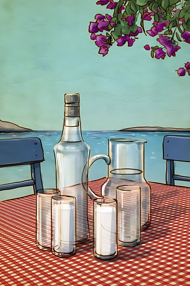 Rakı Alaçatı Masası Retro Ahşap Poster