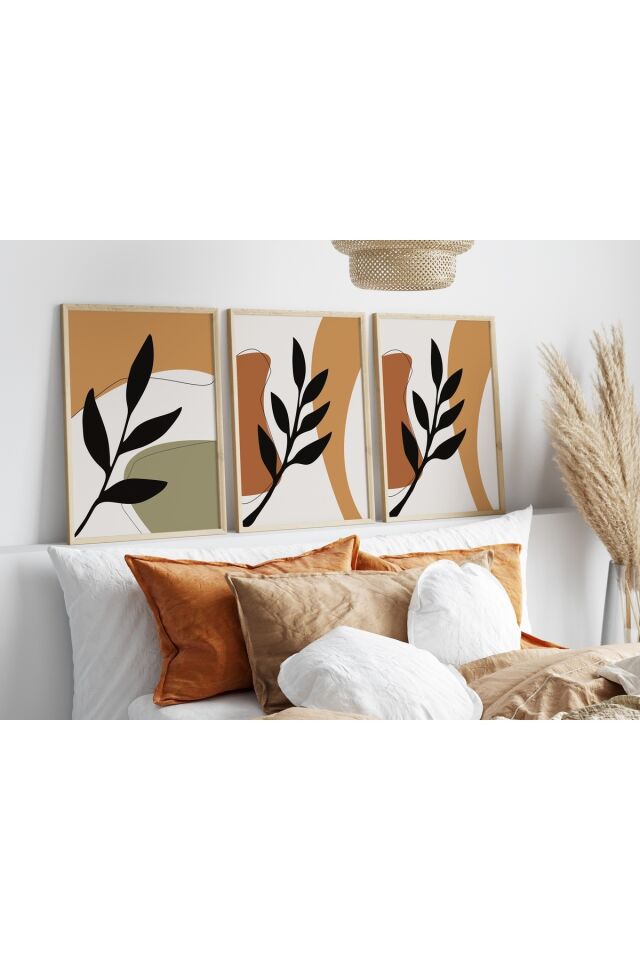 Yaprak Desenli 3'lü Tablo Seti - Moder Tablo Setleri YN-04