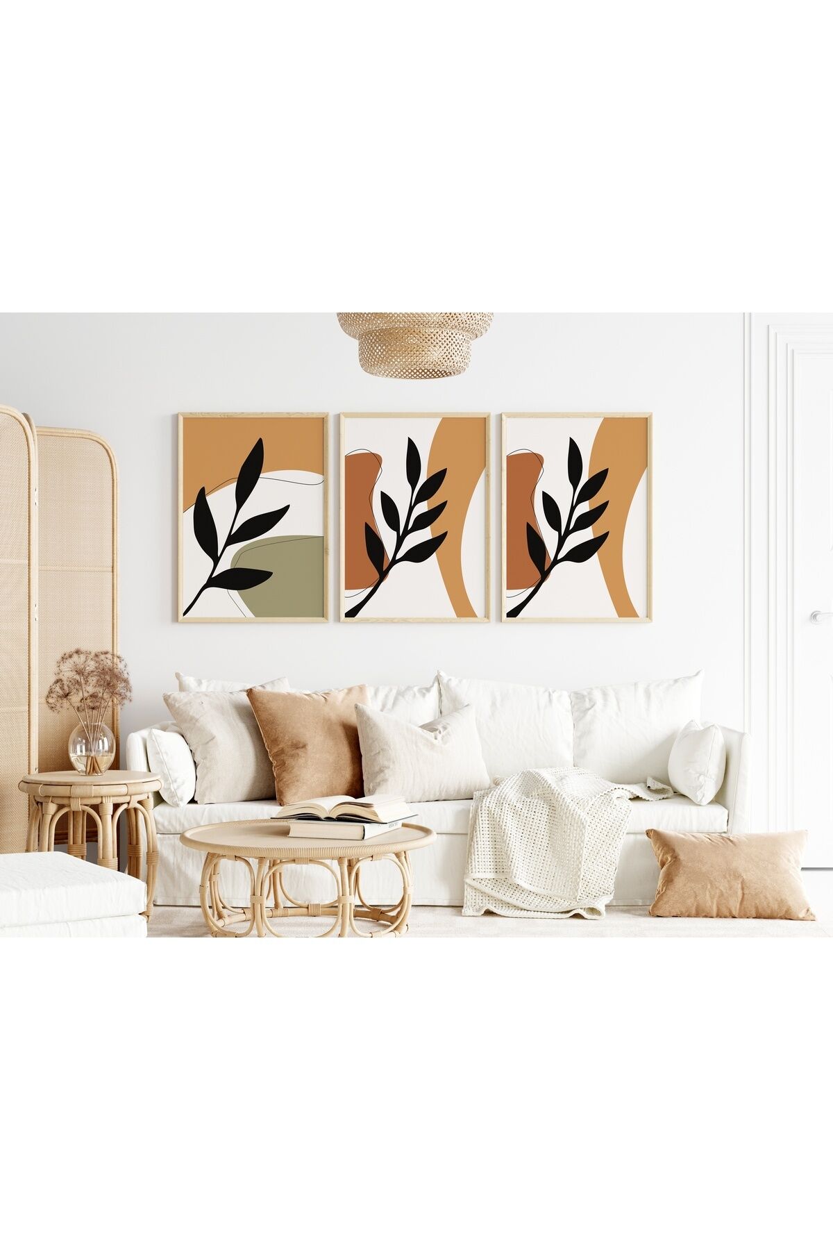 Yaprak Desenli 3'lü Tablo Seti - Moder Tablo Setleri YN-04