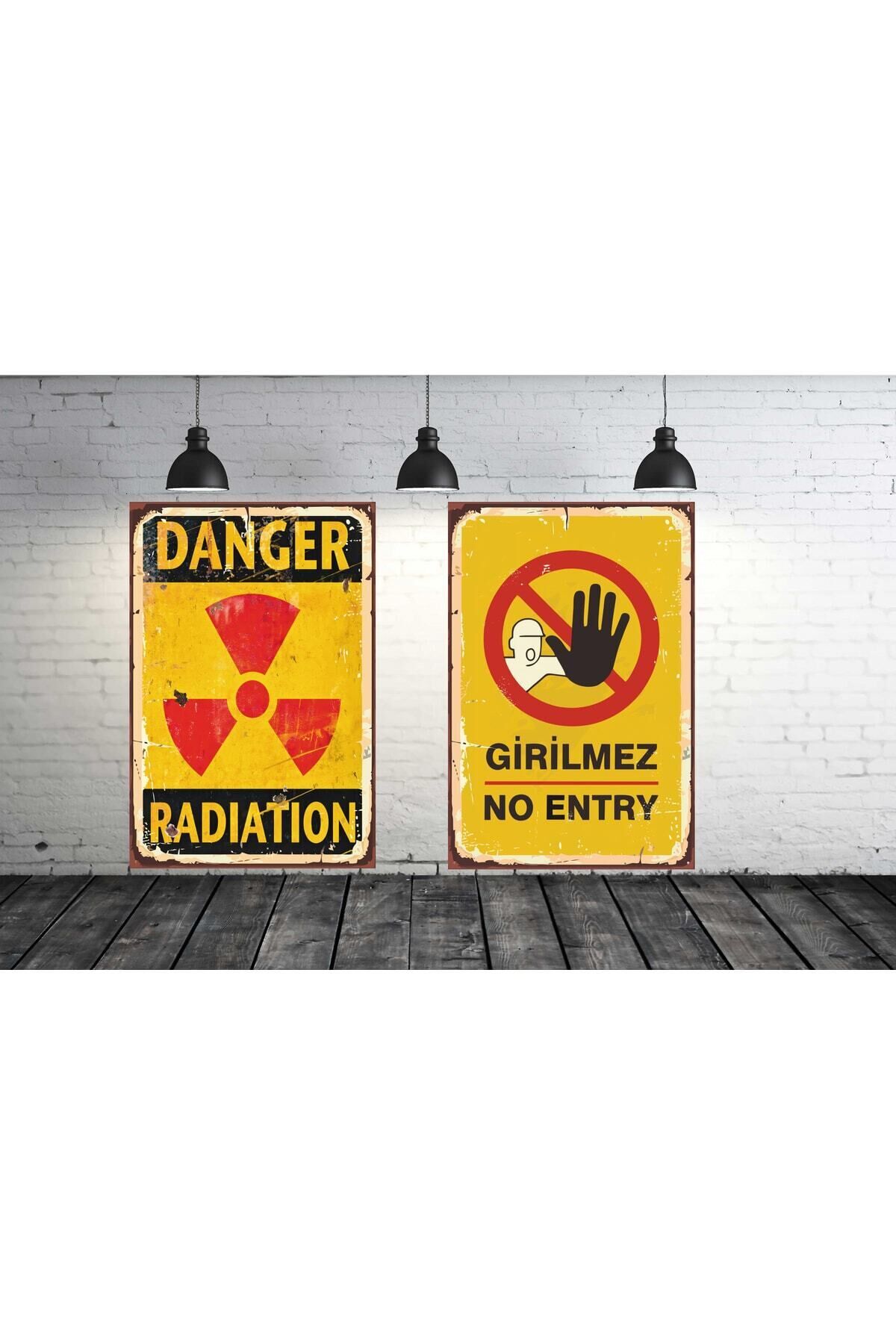 No Entry Girilmez Seti 2 Adet 20x30 Cm Retro Ahşap Tablo