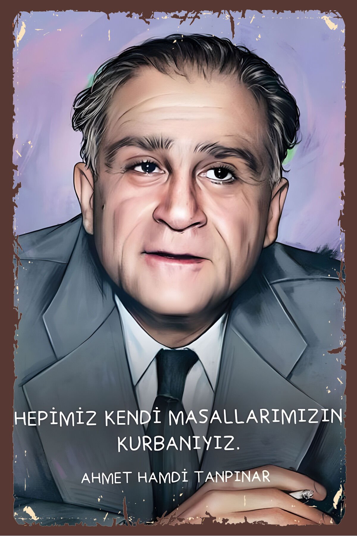 Ahmet Hamdi Tanpınar Edebiyat Sokağı Şairler Ve Yazarlar Retro Ahşap Poster