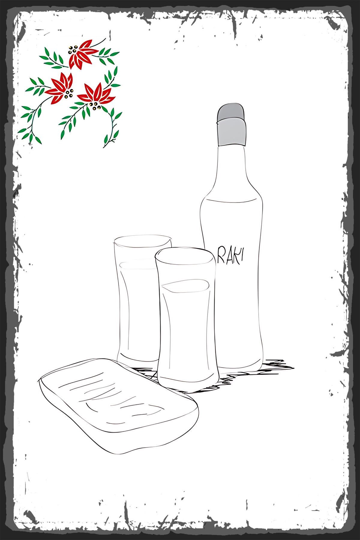 Rakı Masası Retro Ahşap Poster Dekor