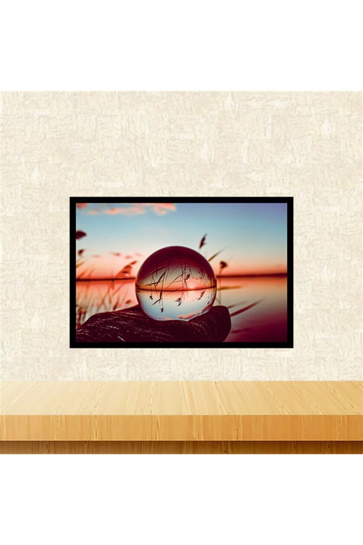 Manzara Küresi Tasarımlı Retro Ahşap Tablo Tkfx6012