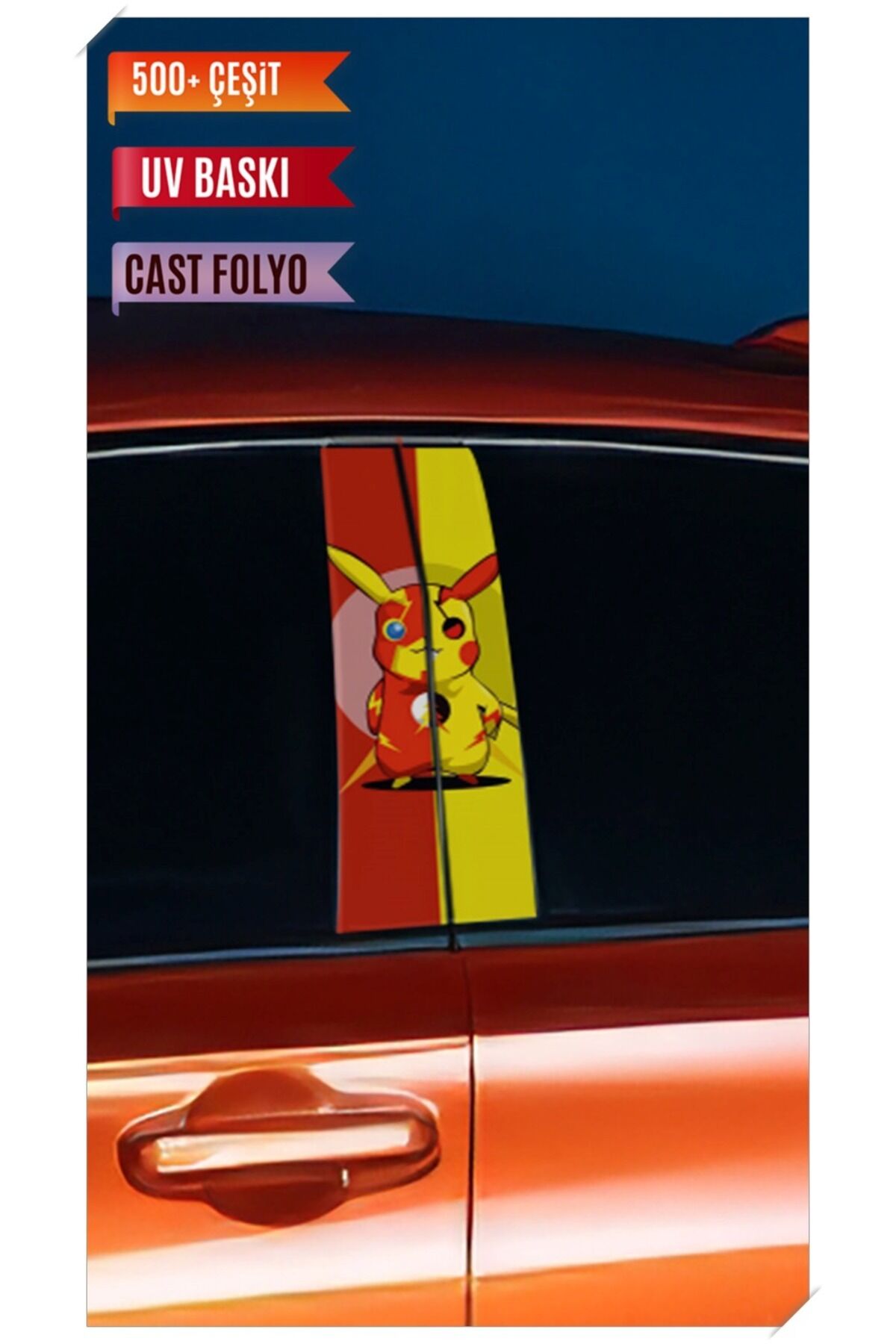 Araç Kapı Direk Kaplama Folyosu Pikachu Desenli (Sağ Sol Takım) (2 Adet) - 22x50 Cm