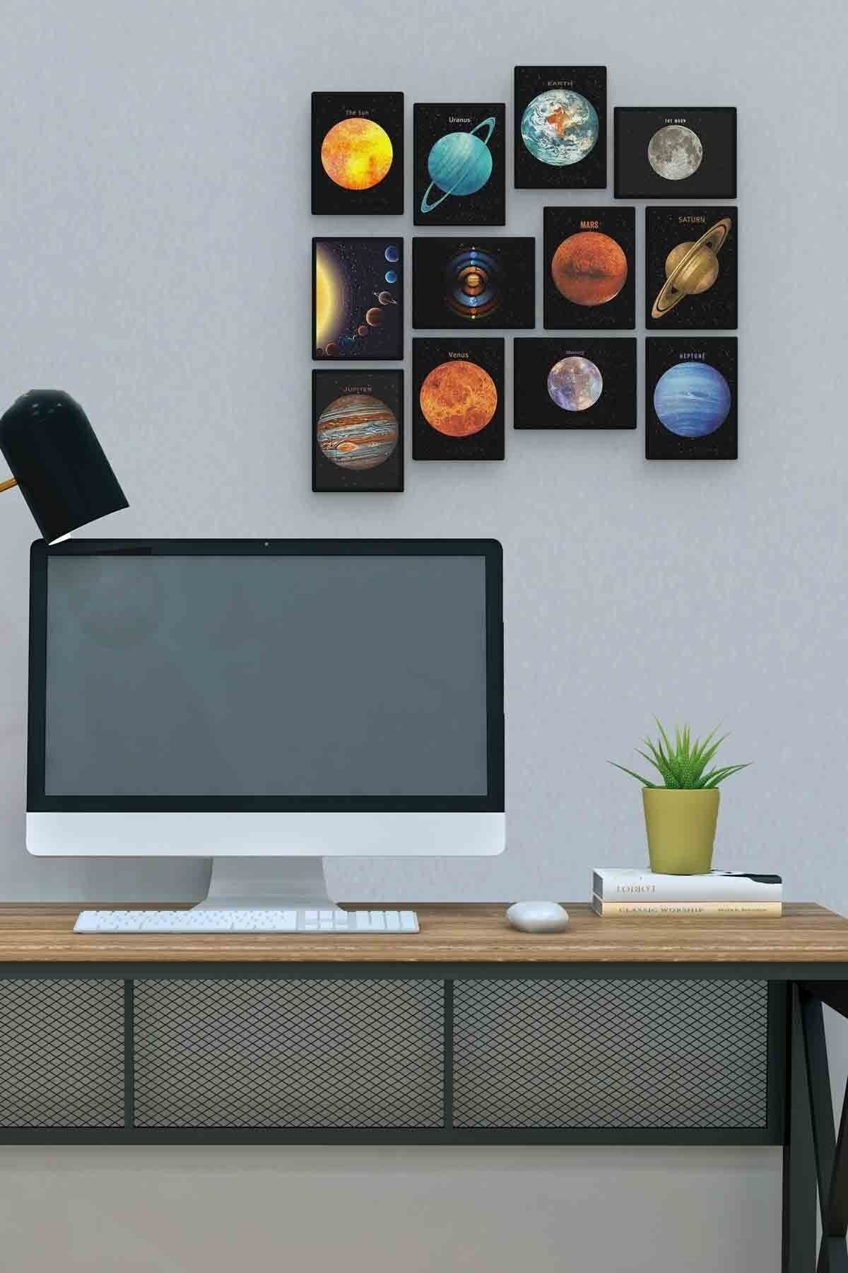 Gezegenler 12 Parça Mdf (ahşap) Tablo Ofis Boyu