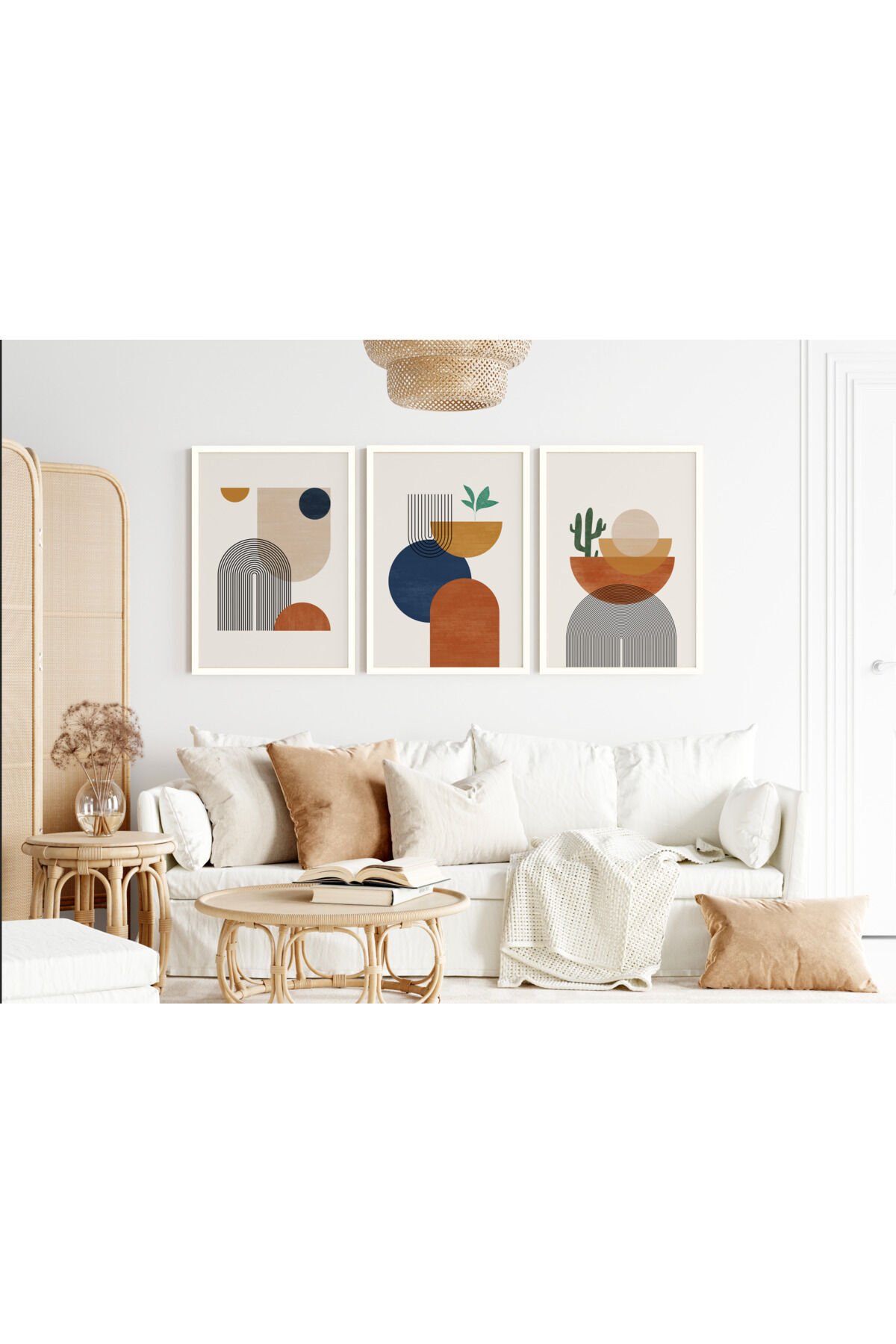 Modern 3'lü Dekoratif Tablo Seti - BH-2001 - Boho Wall Art