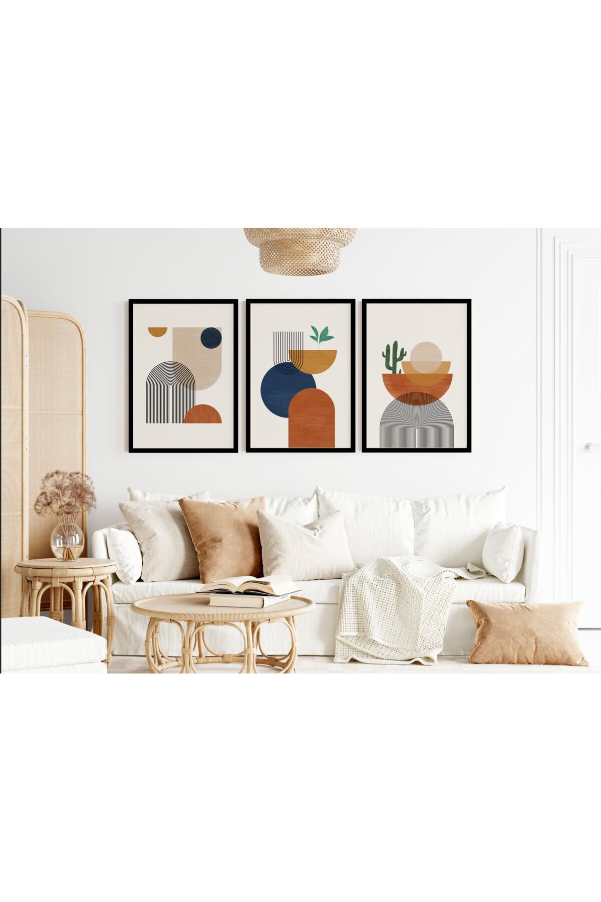 Modern 3'lü Dekoratif Tablo Seti - BH-2001 - Boho Wall Art
