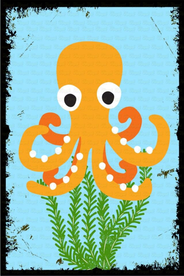 Sevimli Ahtapot Temalı Retro Ahşap Poster