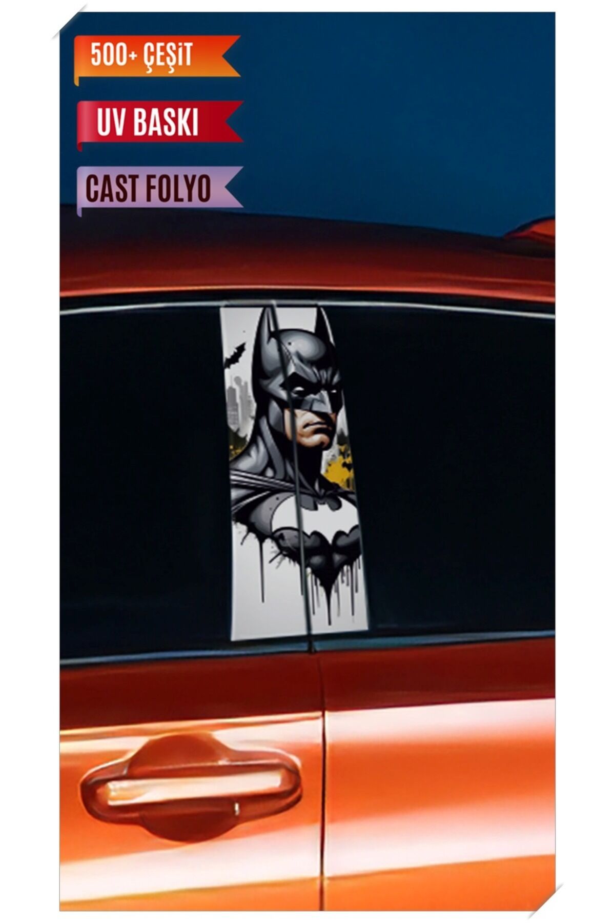 Araç Kapı Direk Kaplama Folyosu Batman Desenli (Sağ Sol Takım) (2 Adet) - 22x50 Cm