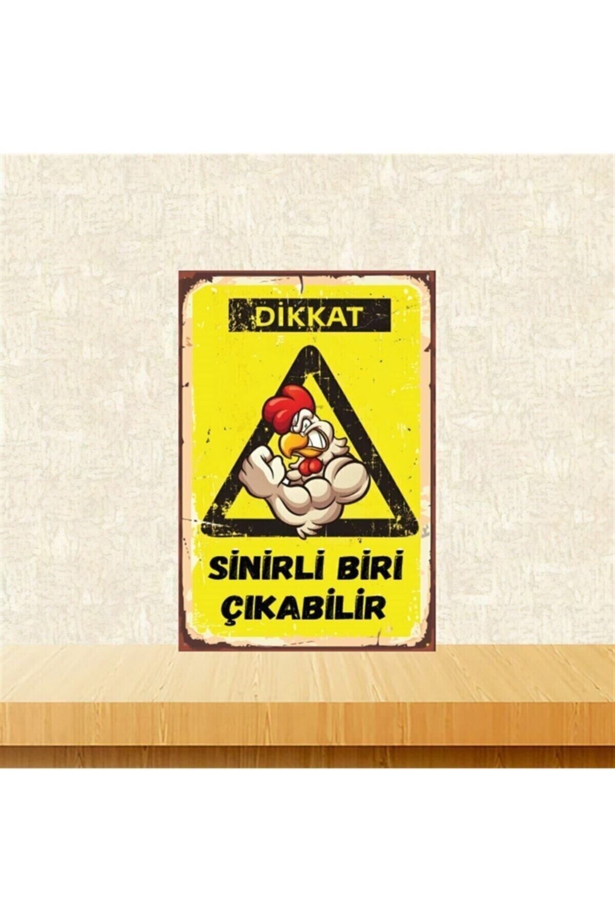 Dikkat Sinirli Biri Çıkabilir 20-30 Cm Retro Ahşap Poster Tkfx4409