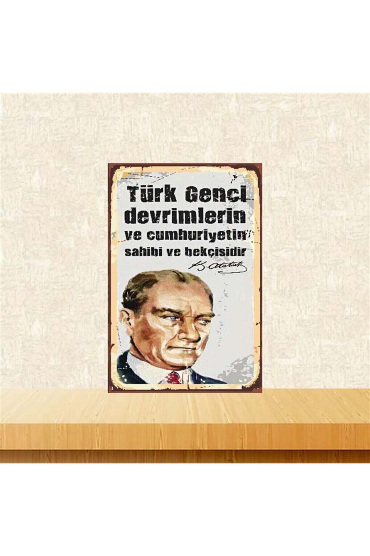 Türk Genci Cumhuriyetin Sahibi ve Bekçisidir Retro Ahşap Poster 20-30 cm