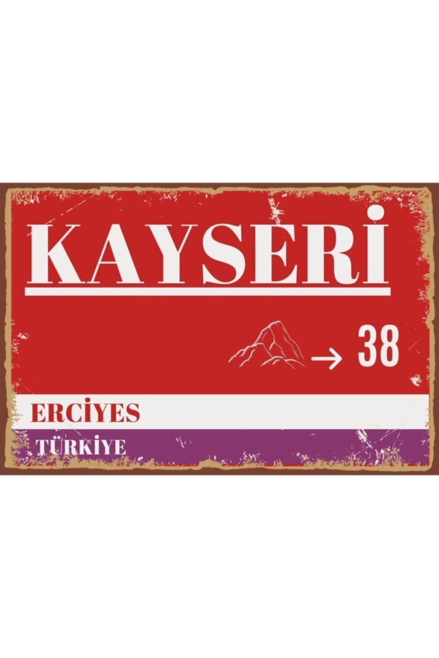 Kayseri Tabelası Görselli Retro Ahşap Poster