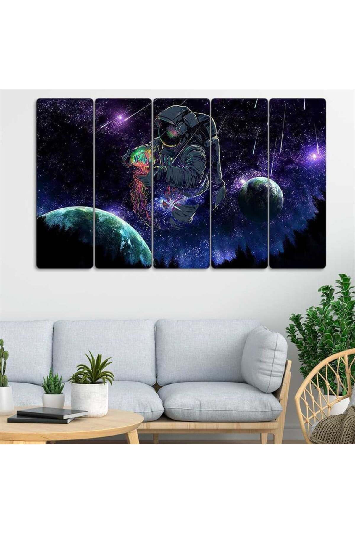Kozmik Astronot, Uzay - 5 Parçalı Tablo