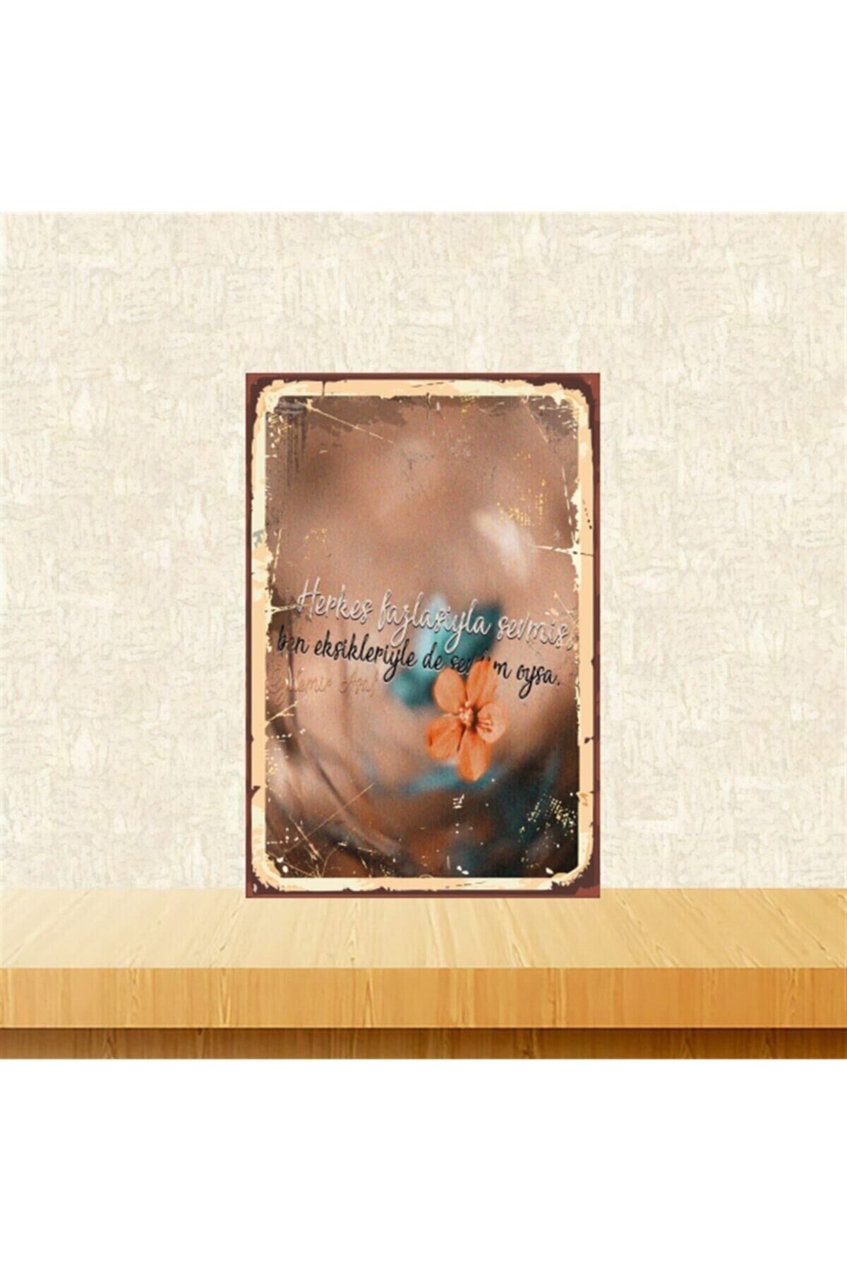 Herkes Fazlasıyla Sevmiş 20-30 Cm Retro Ahşap Tablo Tkfx5265