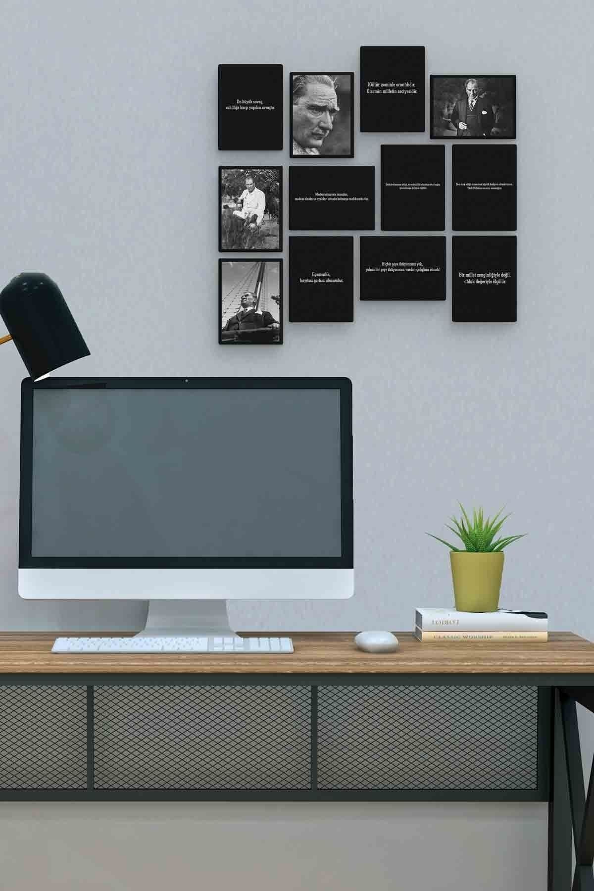 Mustafa Kemal Atatürk 12 Parça Mdf (ahşap) Tablo Ofis Boyu