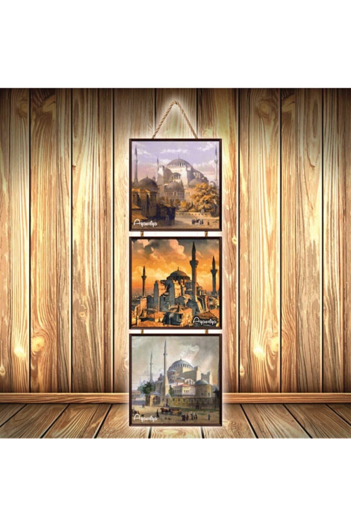 Ayasofya Tasarımlı Üçlü Retro Ahşap Poster Ü523