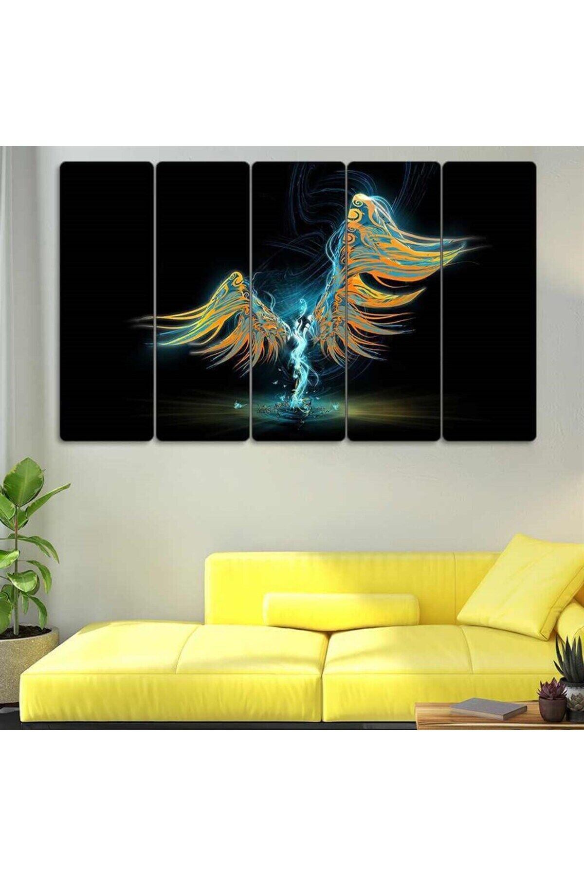 Sarı-Turkuaz Kanatlar - 5 Parçalı Tablo
