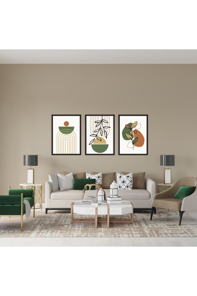 Modern 3'lü Tablo Seti - Boho Wall Art - YN-02