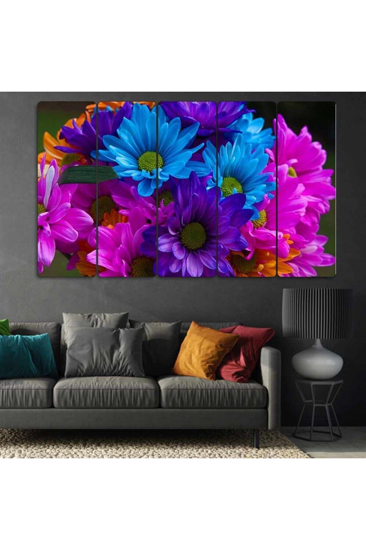 Renkli Papatyalar - 5 Parçalı Çiçek Tablo