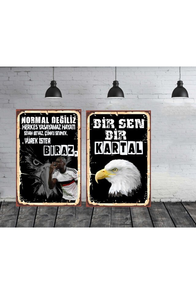 Bir Sen Bir Kartal Tasarımlı 2 adet Ebat 20 x30 CM Adet Ahşap Tablo 115