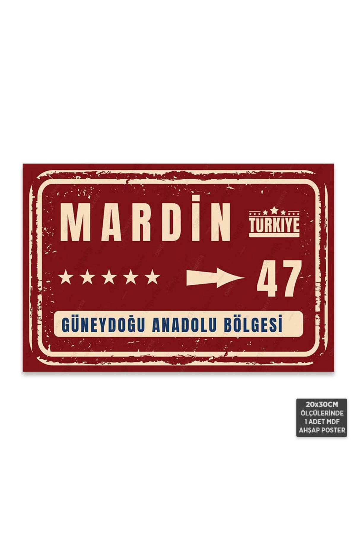 PT1125 - Mardin Şehir Tabelası Retro Mdf Ahşap Poster (20x30cm)