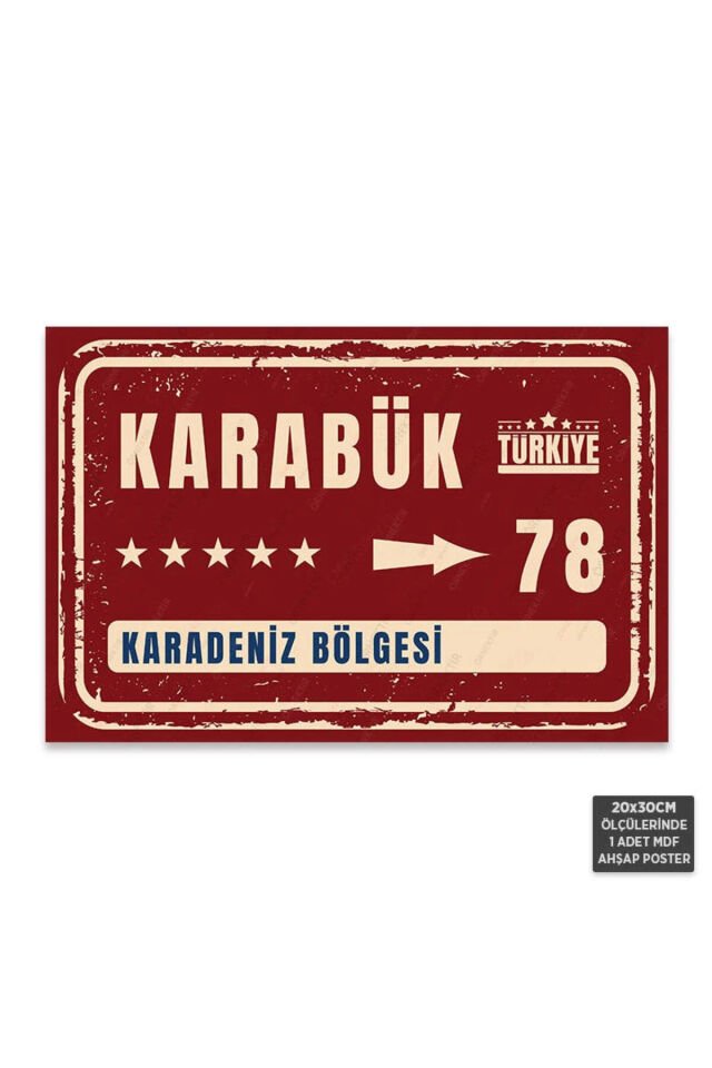 PT1187 - Karabük Şehir Tabelası Retro Mdf Ahşap Poster (20x30cm)