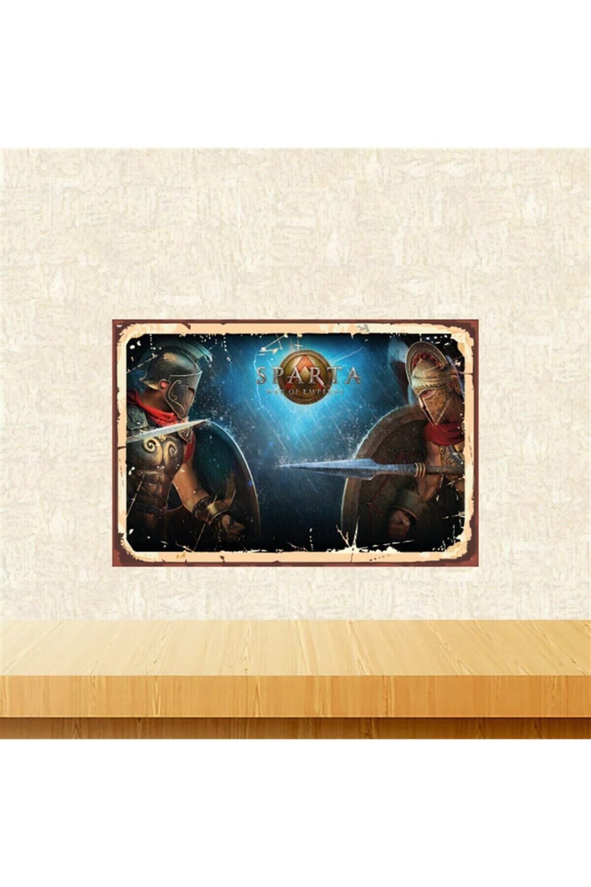 Sparta Savaşçılar Tasarımlı 20-30 cm Retro Ahşap Tablo Tkfx5679