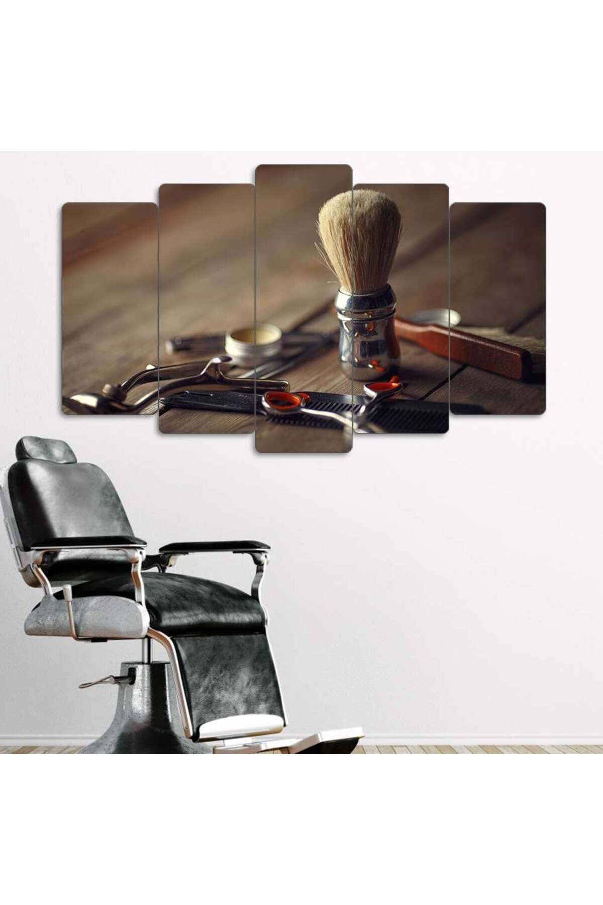 Makas, Tarak, Tıraş Fırçası - 5 Parçalı Berber Tablo