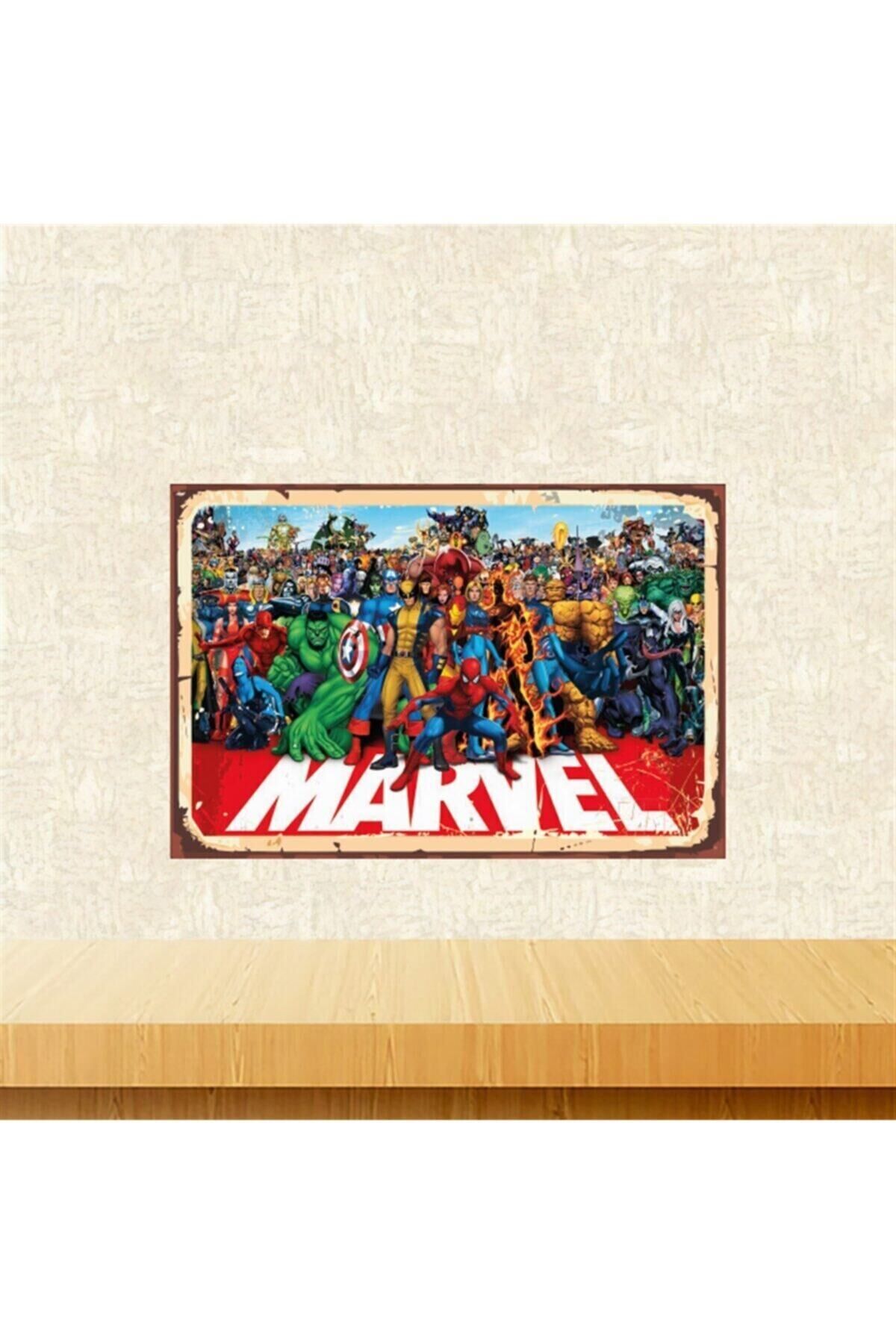 Marvel Karakterleri Tasarımlı 20-30 cm Retro Ahşap Tablo Tkfx5713