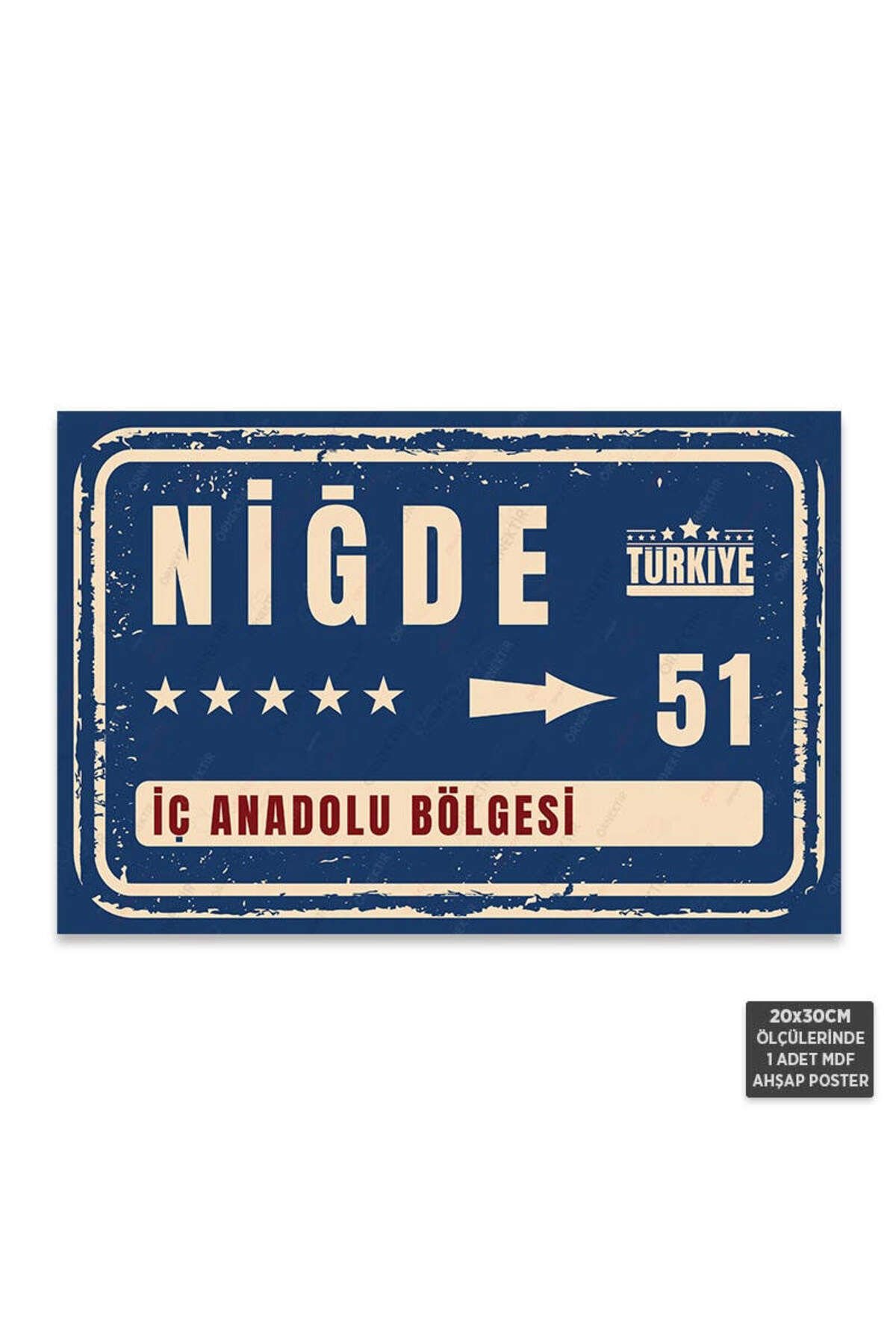 PT1134 - Niğde Şehir Tabelası Retro Mdf Ahşap Poster (20x30cm)