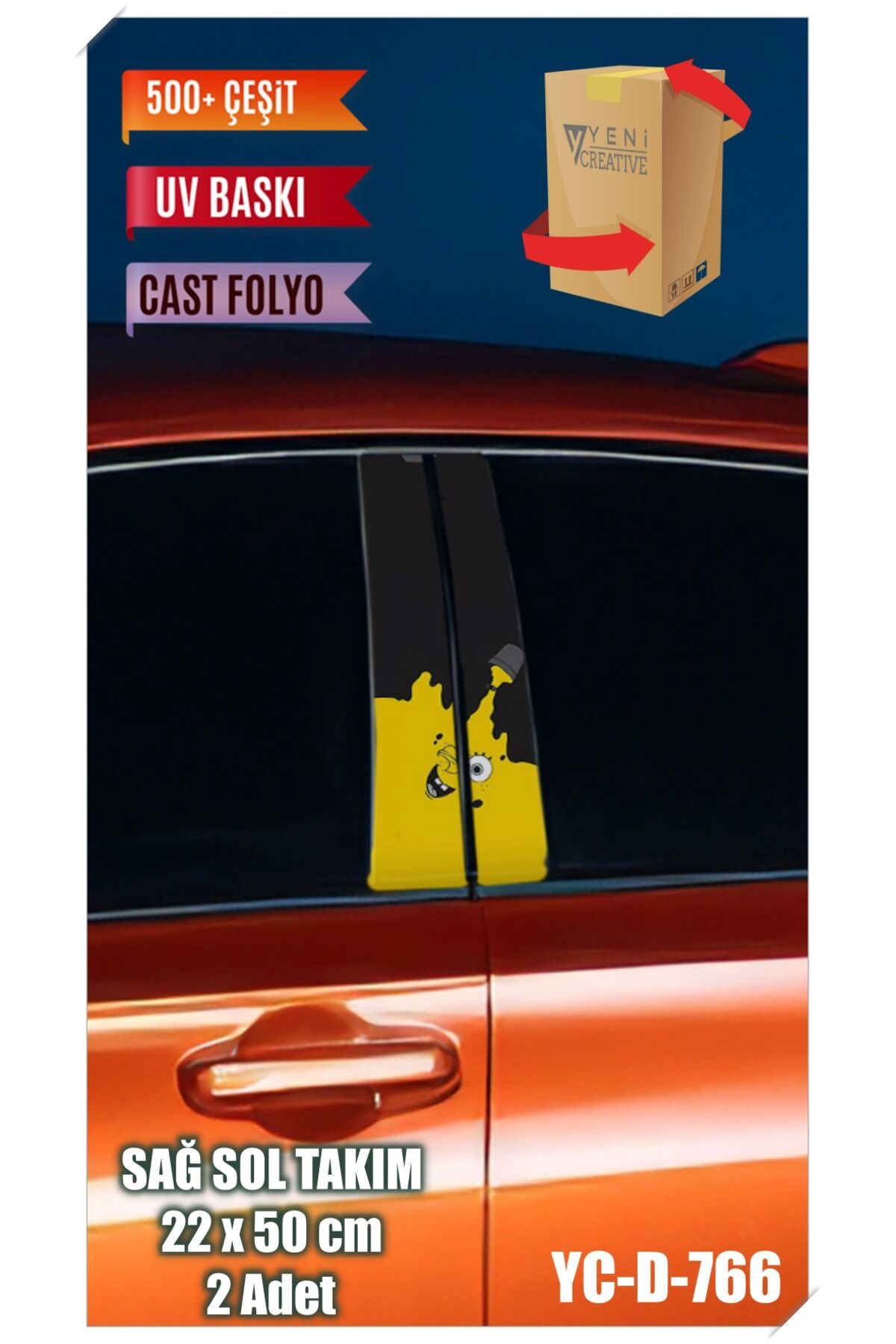 Araç Kapı Direk Kaplama Folyosu Sünger Bob Desenli (SAĞ SOL TAKIM) (2 ADET) - 22x50 Cm