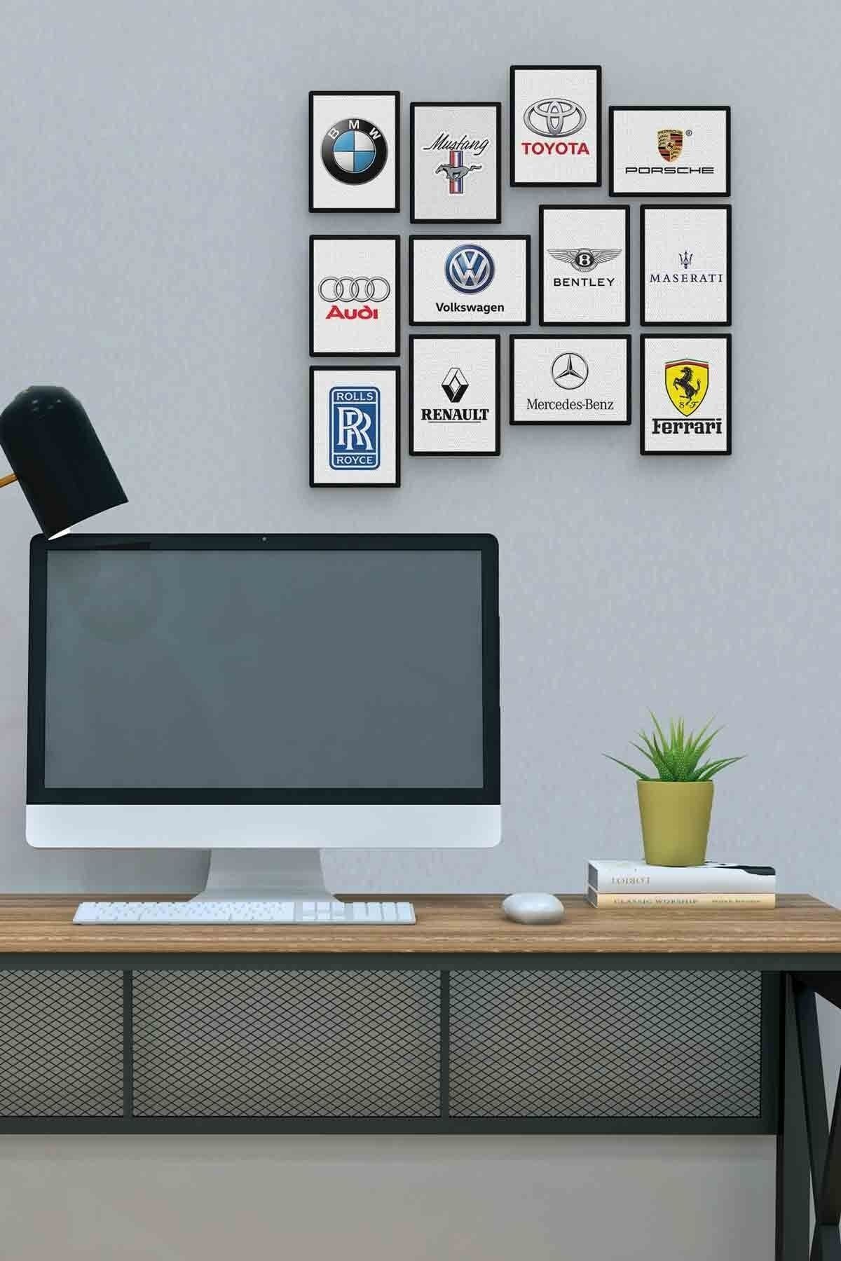Araba Markaları 12 Parça Mdf (ahşap) Tablo Ofis Boyu