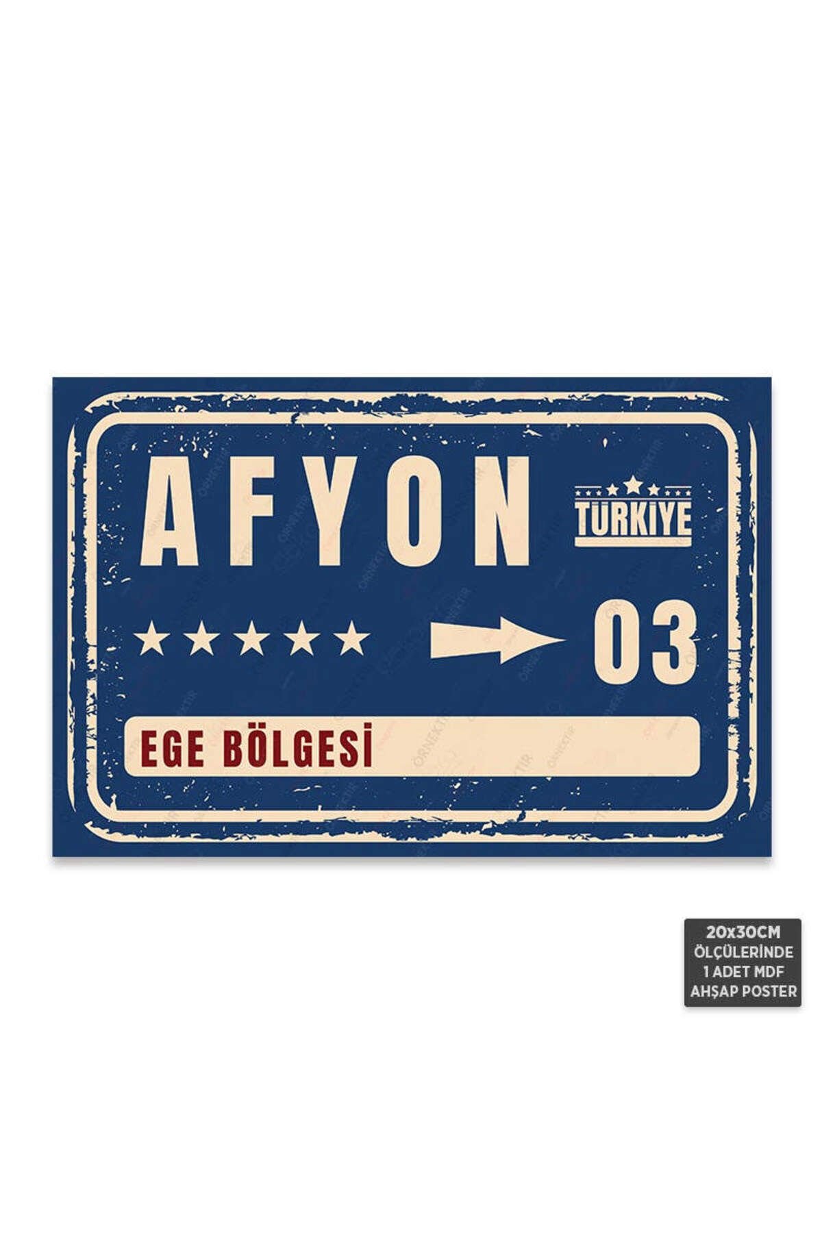 PT1034 - Afyon Şehir Tabelası Retro Mdf Ahşap Poster (20x30cm)