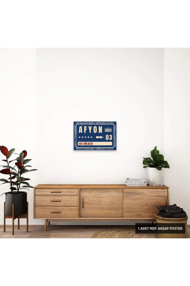 PT1034 - Afyon Şehir Tabelası Retro Mdf Ahşap Poster (20x30cm)
