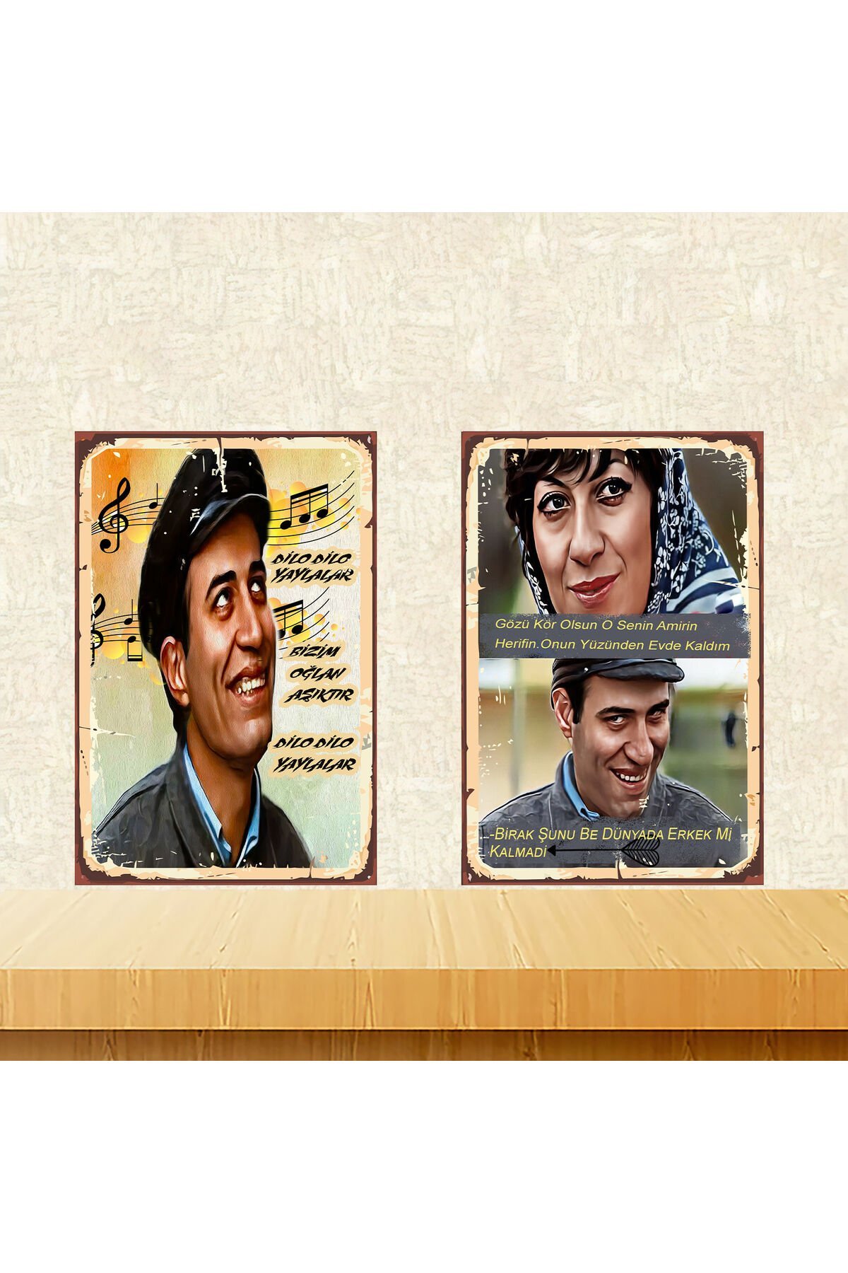 Kemal Sunal Ayşen Gruda Temalı 20 x 30 CM MDF Ahşap Duvar Tablosu Arkasından Yapışkan Mevcuttur