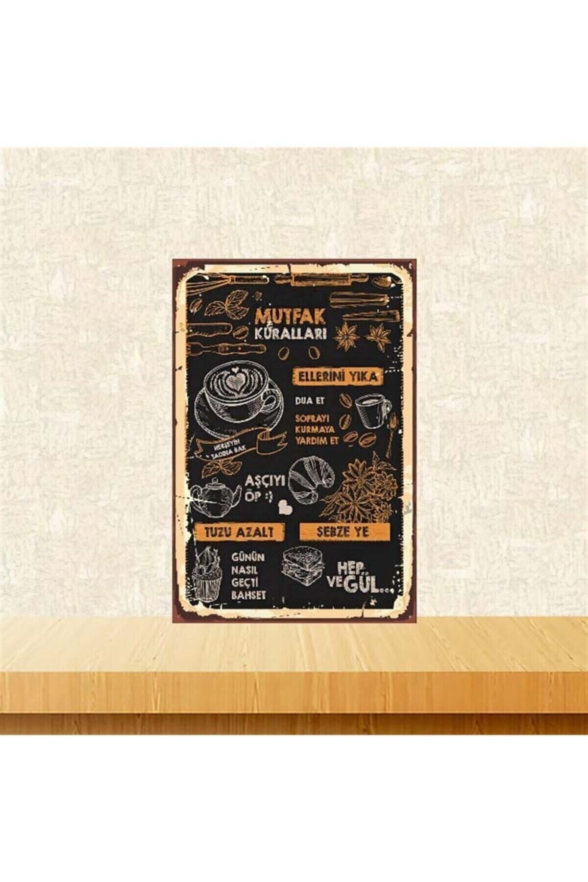 Mutfak Kuralları 20x30cm Retro Ahşap Poster Tkfx4077