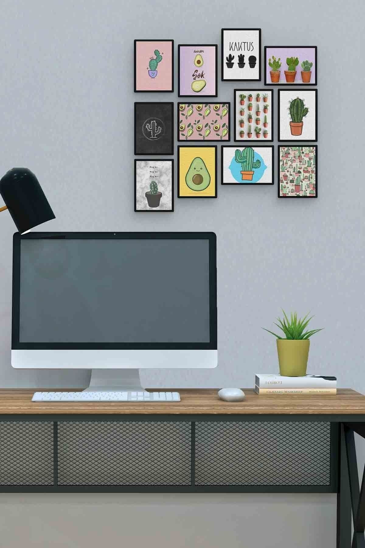 Kaktüs 12 Parça Mdf (ahşap) Tablo Ofis Boyu