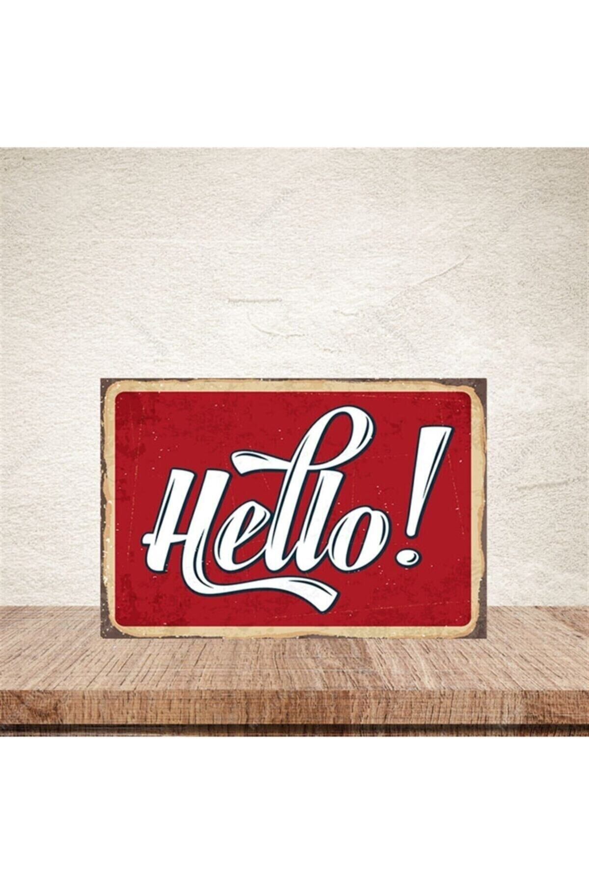 Hello 20-30 Cm Retro Ahşap Poster