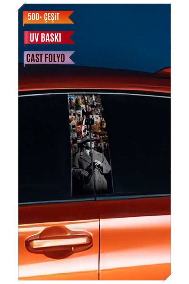 Araç Kapı Direk Kaplama Folyosu Atatürk Desenli (Sağ Sol Takım) (2 Adet) - 22x50 Cm