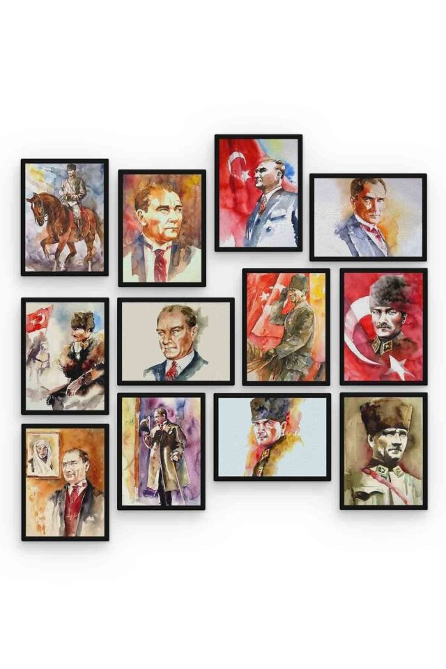 Mustafa Kemal Atatürk 12 Parça Mdf (ahşap) Tablo Ofis Boyu
