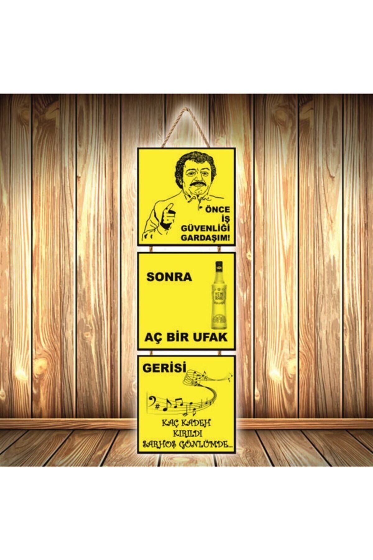Önce Iş Güvenliği Tasarımlı Üçlü Retro Ahşap Poster Ü325