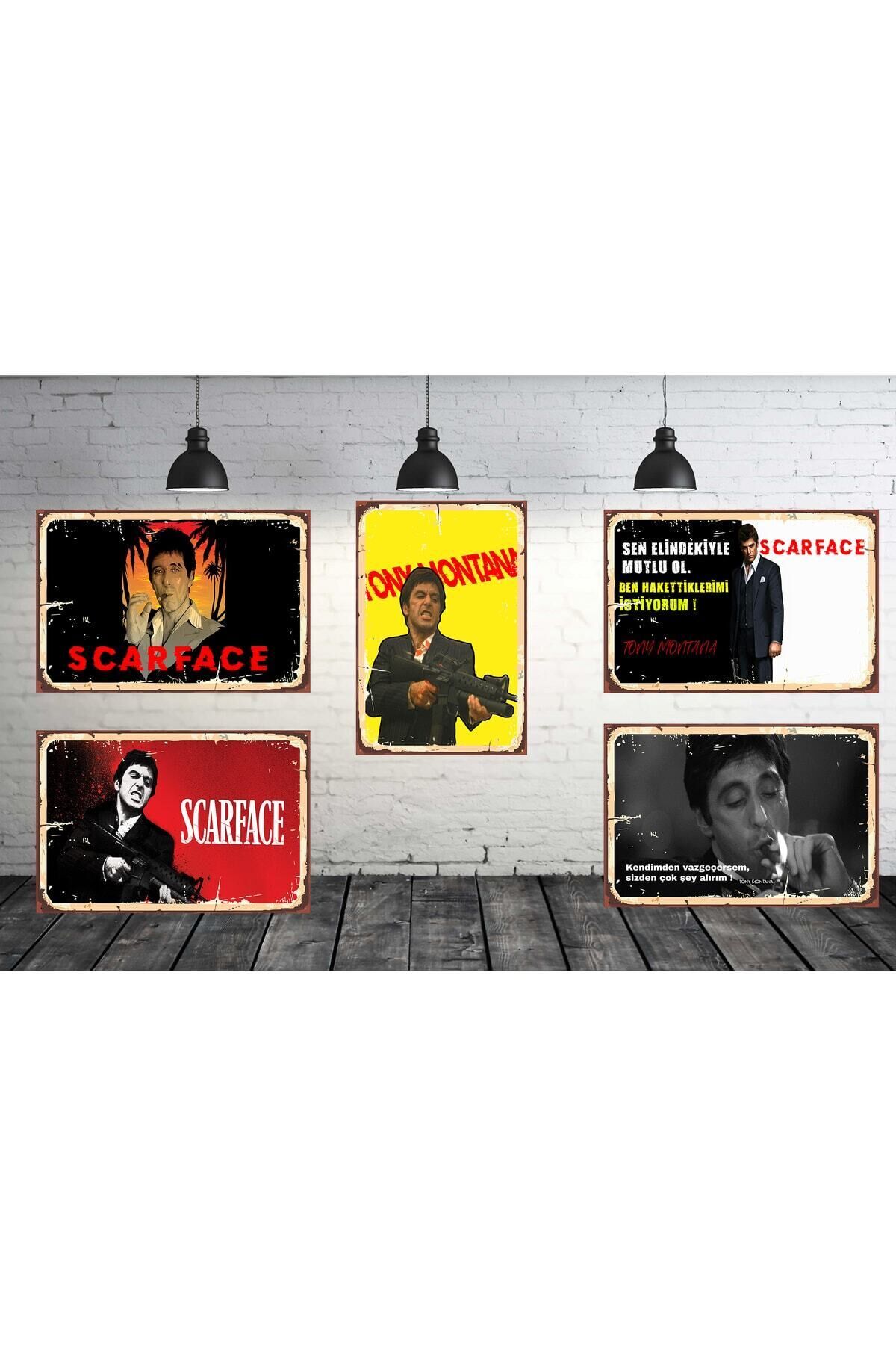 Scarface Tony Montana Temalı 5 Adet 20x30 Cm Retro Ahşap Tablo