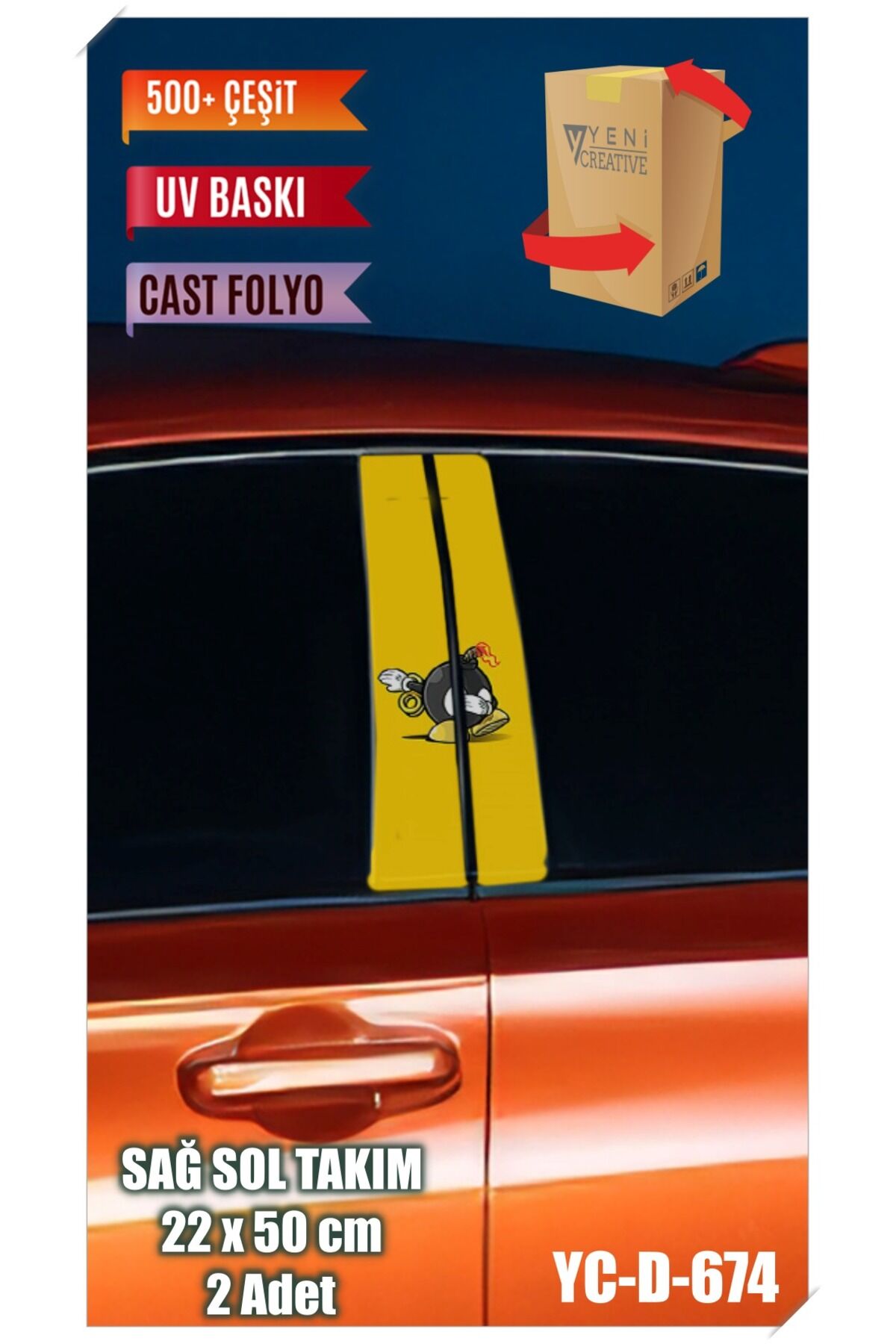 Araç Kapı Direk Kaplama Folyosu Desenli (sağ Sol Takim) (2 Adet) - 22x50 Cm