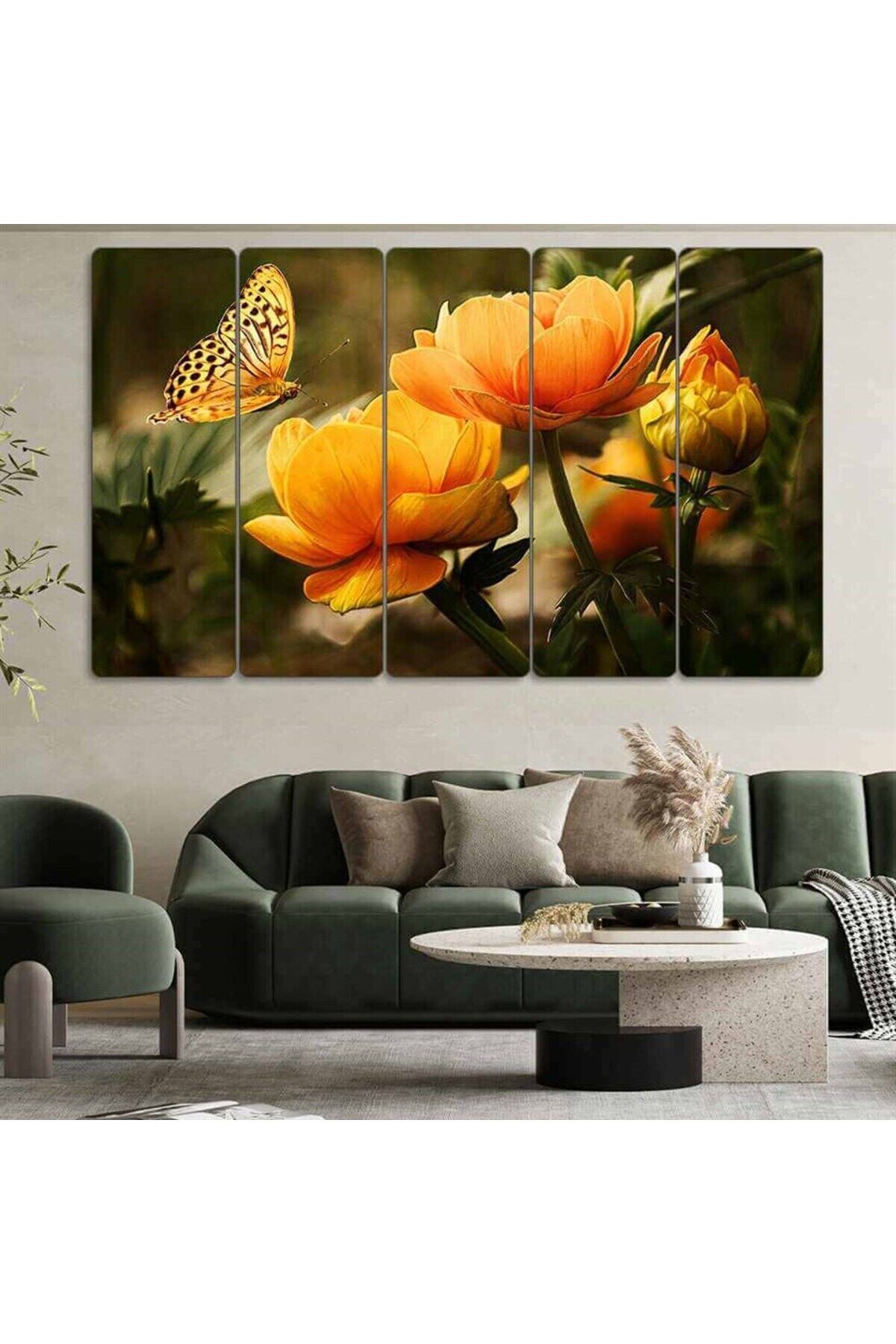 Düğün Çiçeği ve Kelebeğin Dansı - 5 Parçalı Çiçek Tablo