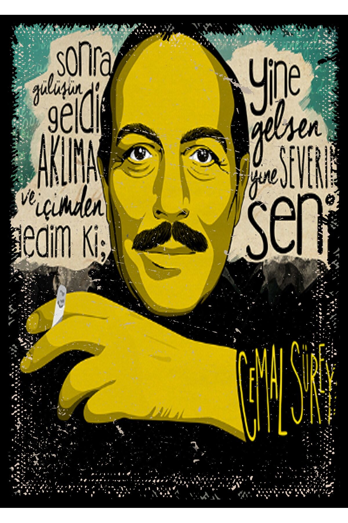 Siyah Cemal Süreya Retro Ahşap Poster