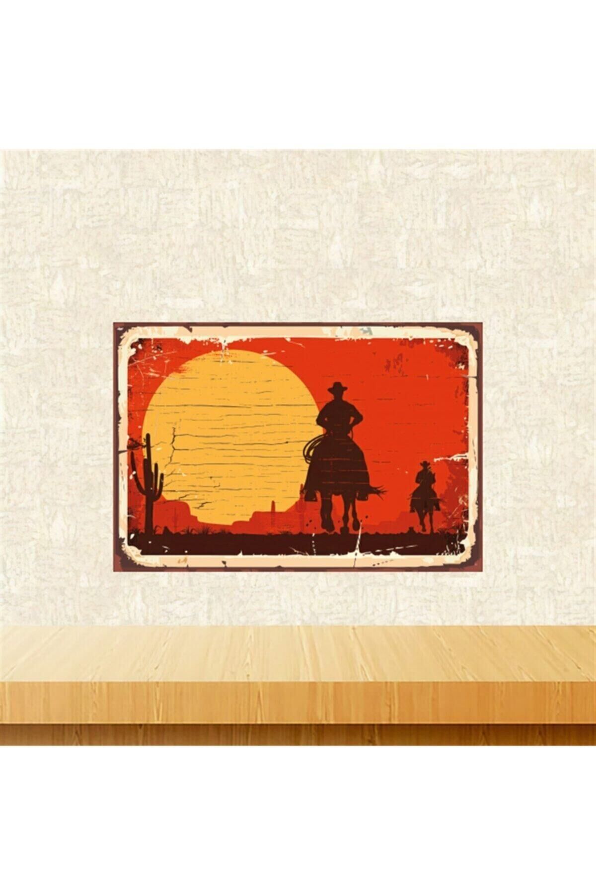Kovboy Tasarımlı Retro Ahşap Tablo 20x30 cm Tkfx5750