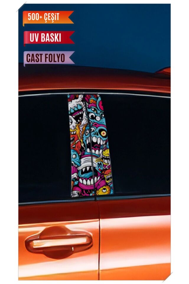 Araç Kapı Direk Kaplama Folyosu Desenli (Sağ Sol Takım) (2 Adet) - 22x50 Cm