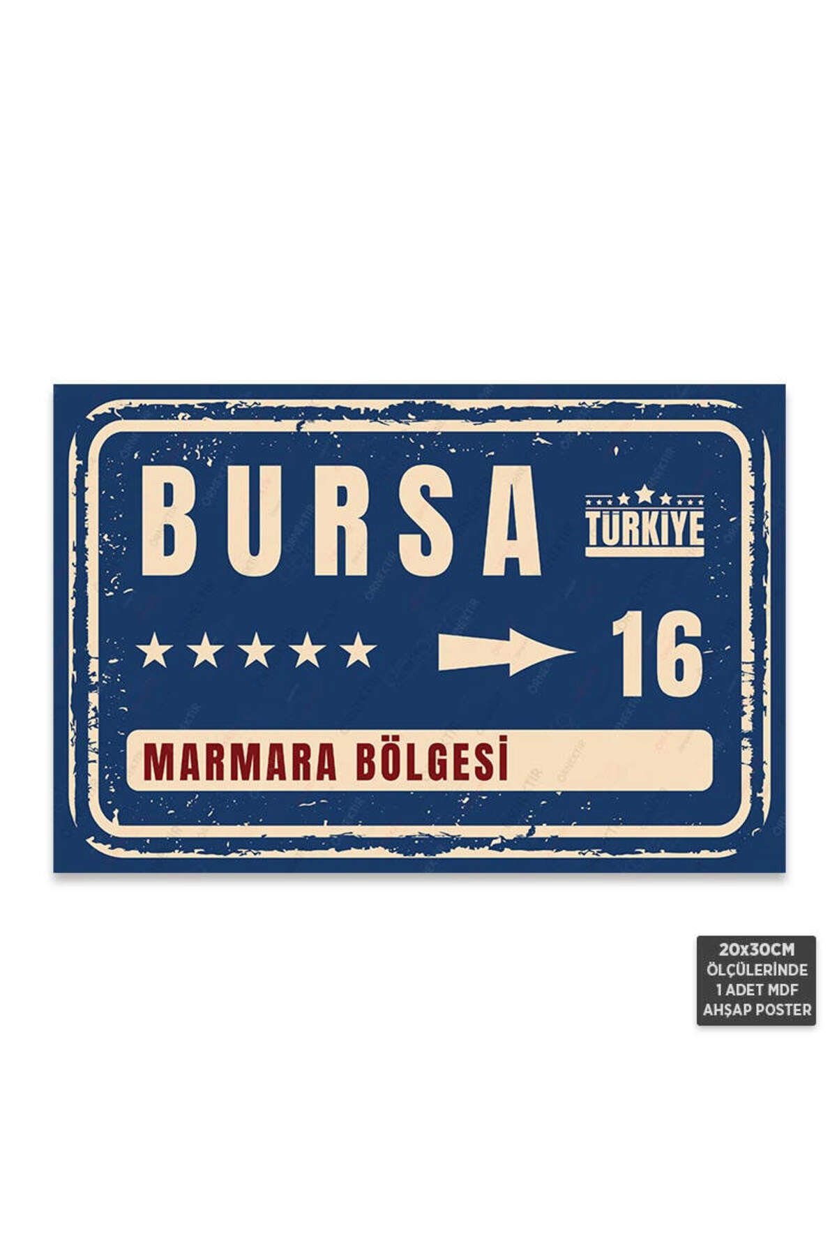 PT1062 - Bursa Şehir Tabelası Retro Mdf Ahşap Poster (20x30cm)
