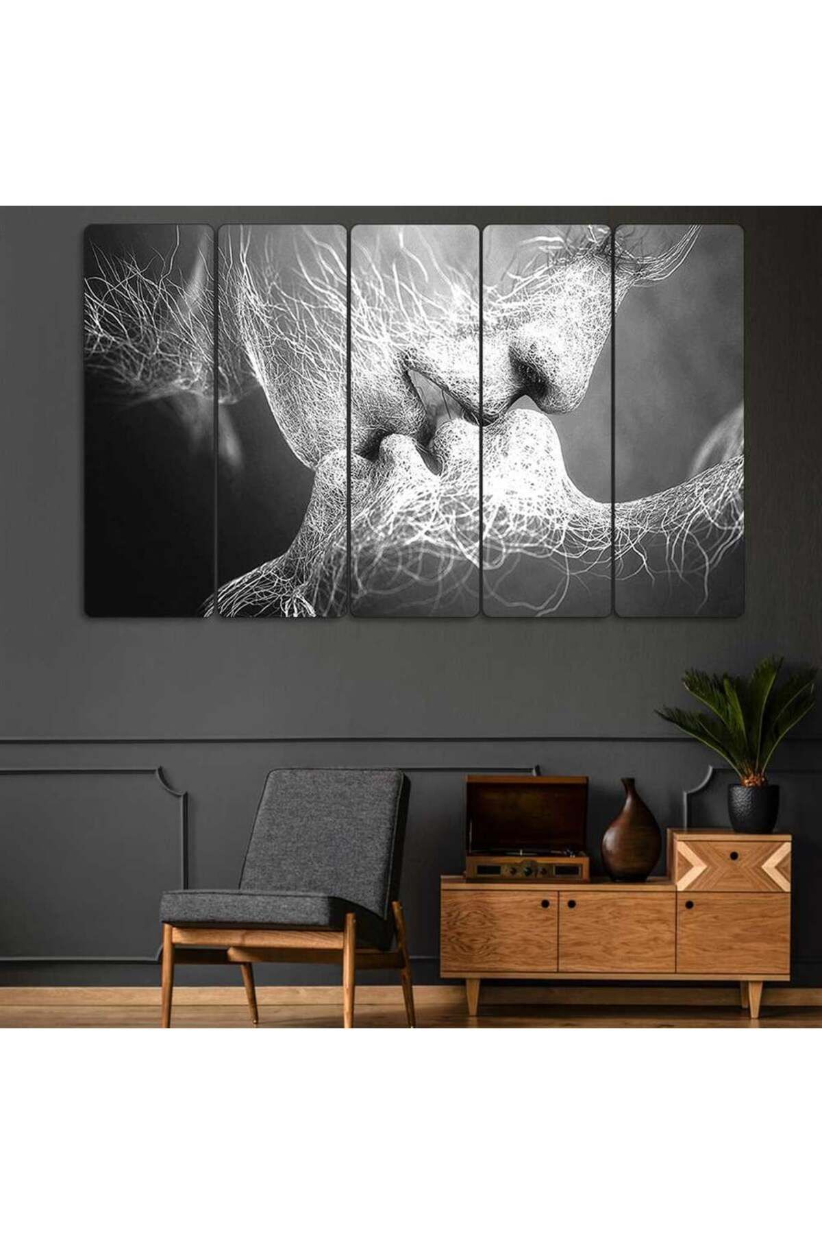 Öpücük, Sevgili, Aşk, Damardan Sanat - 5 Parçalı Tablo